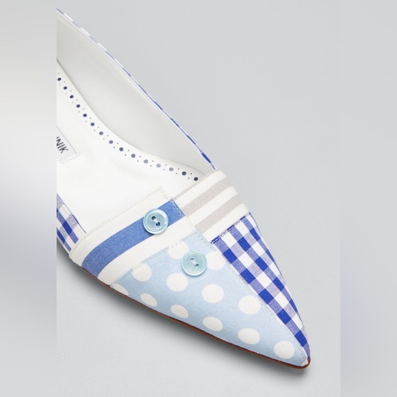 Manolo Blahnik / Tetuana RARE Mixed Print gingham Ballerina Flats 36.5 - Picture 2 of 6